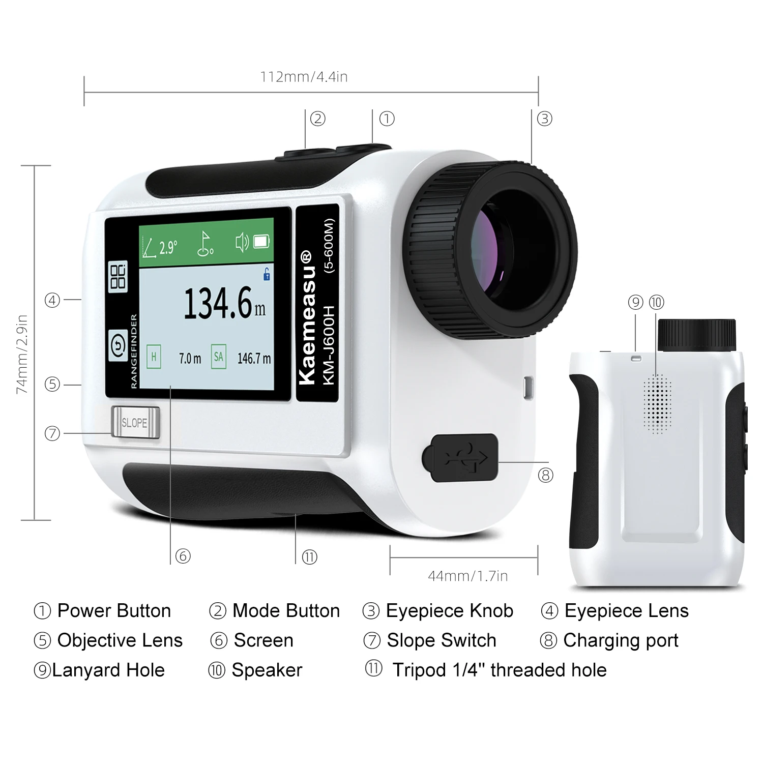 600M /800M /1200M /1500M Golf Rangefinder Distance Meter with LCD Touch Screen 6.5X Magnification USB Rechargeable Range Finder