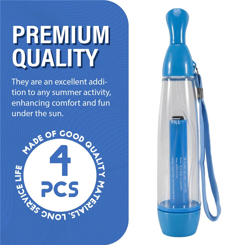 4-teiliges Sommer-Mister-Sprays-Flaschen-Set, Pumpe, Mister, persönliches Kühlgerät, leere Kunststoff-Sprays, Flaschen, Wasser, nachfüllbar