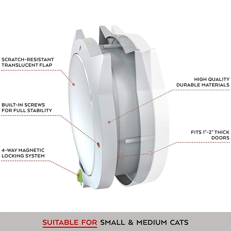 Drzwi dla kota dla zwierząt 4-kierunkowe blokujące drzwi dla kota - do drzwi wewnętrznych i zewnętrznych, montowane na ścianie lub drzwi do kuwety dla kota