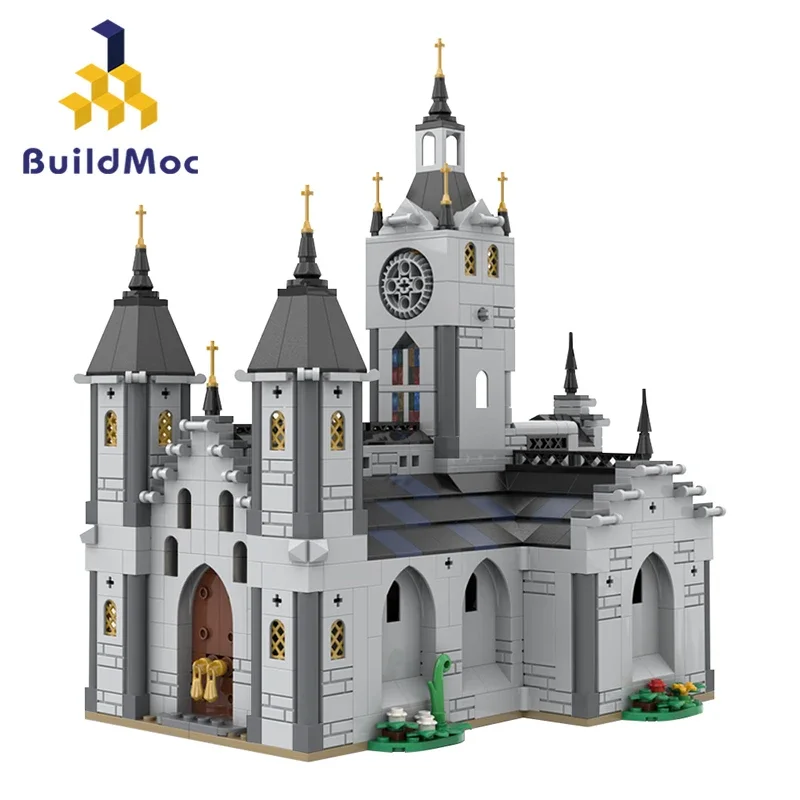 BuildMOC middeleeuwse kerk Architectuur Bouwstenen Keizerlijke Ridders Kasteel Model Bricks DIY Gemonteerd Speelgoed voor Kinderen Gift