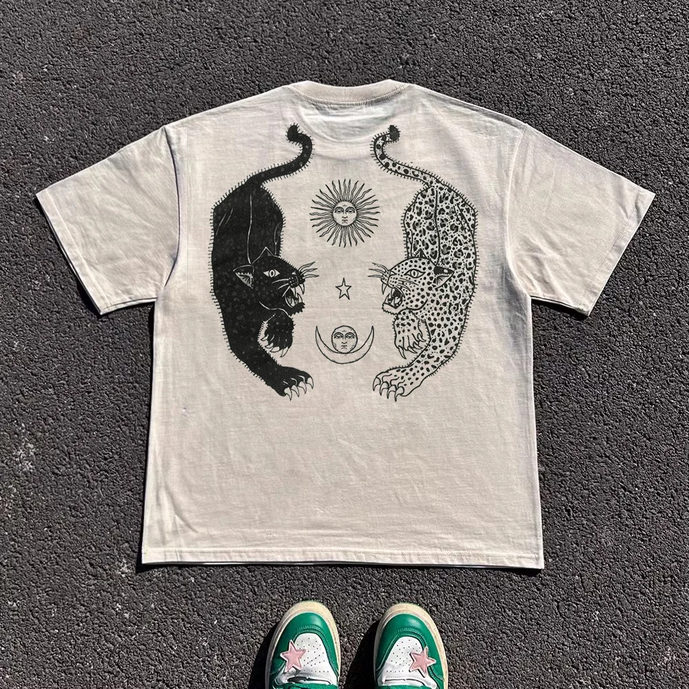 Heavyweight 255G Oversize West Coast Short Sleeve Couple's Clothing Men's Style Day Night Alternating Design Summer Fashion