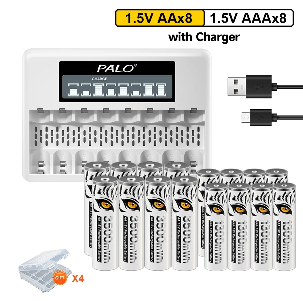 

1.5V AA+AAA Li-ion Rechargeable Battery AA 3500mWh AAA 1300mWh Long-Lasting Lithium 2A Batteries for Toys Remote Control