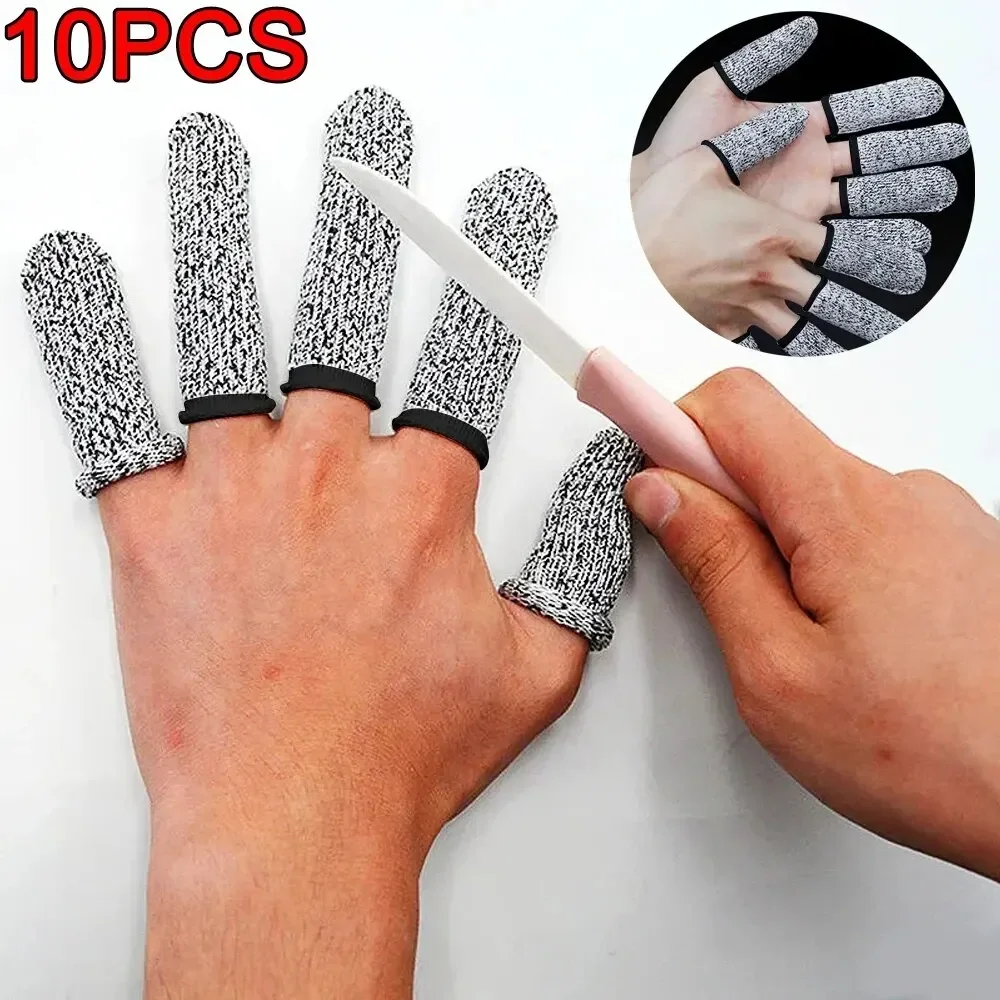 10Pcs Anti-Cut Finger Cover Finger Protector Sleeve Level 5 High-Strength Safety Flexible Anti Cut Fingertip Gloves Kitchen Tool