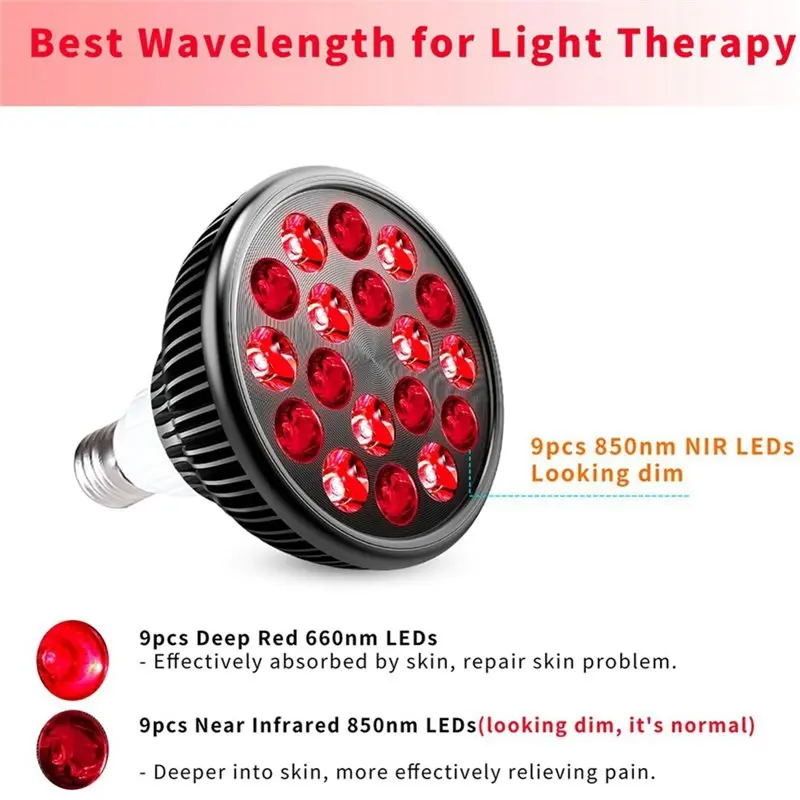 AB42-Red Light Therapy Bulb, E27 Base 660Nm Red And 850Nm Near Infrared LED 18 Leds 60° Angle Standard