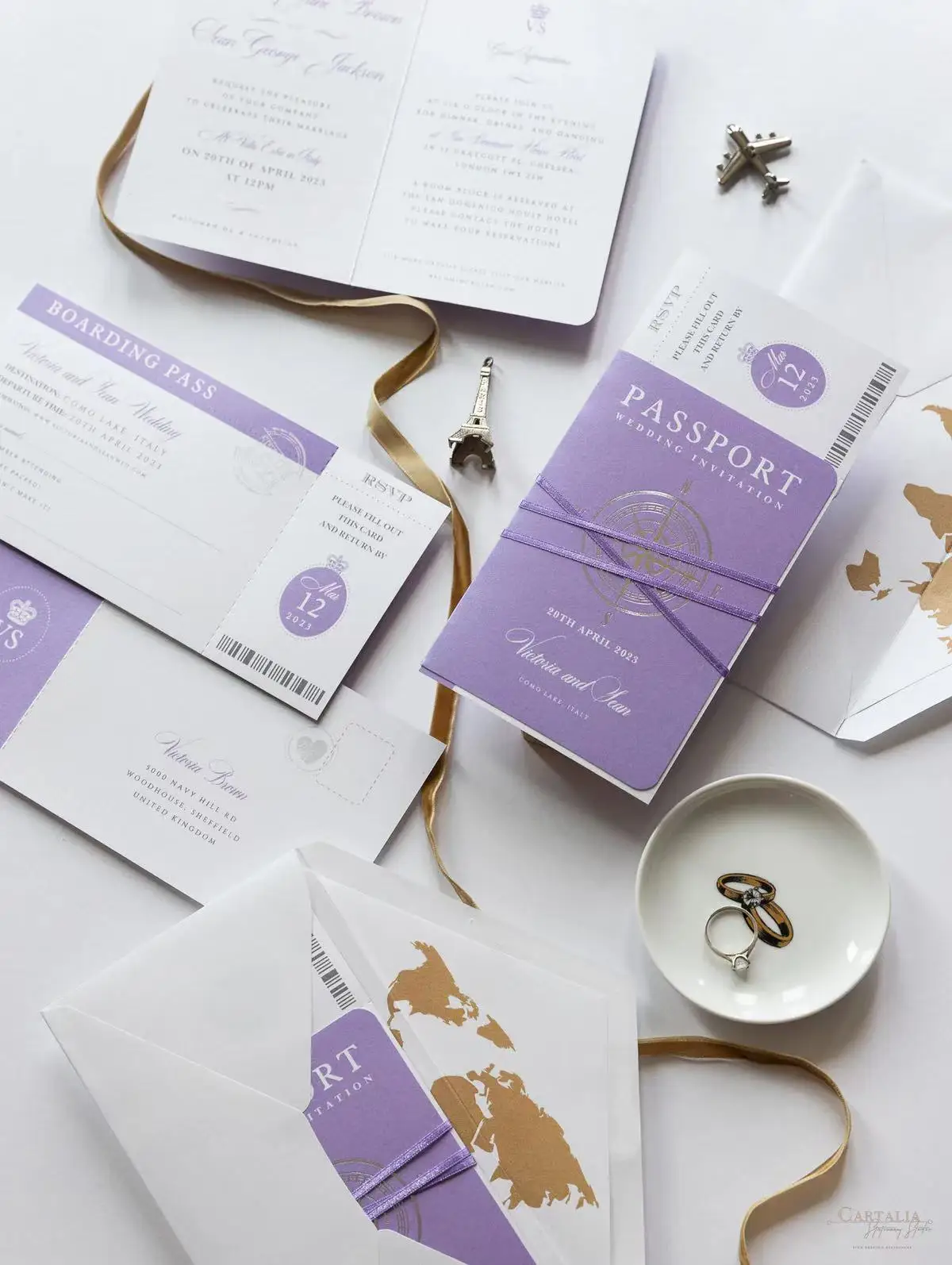 

30PCS Custom Gold Foil Wedding Invitation, Multiply Page Passport Boarding Pass With RSVP Timeline, Birthday Party Invite Card