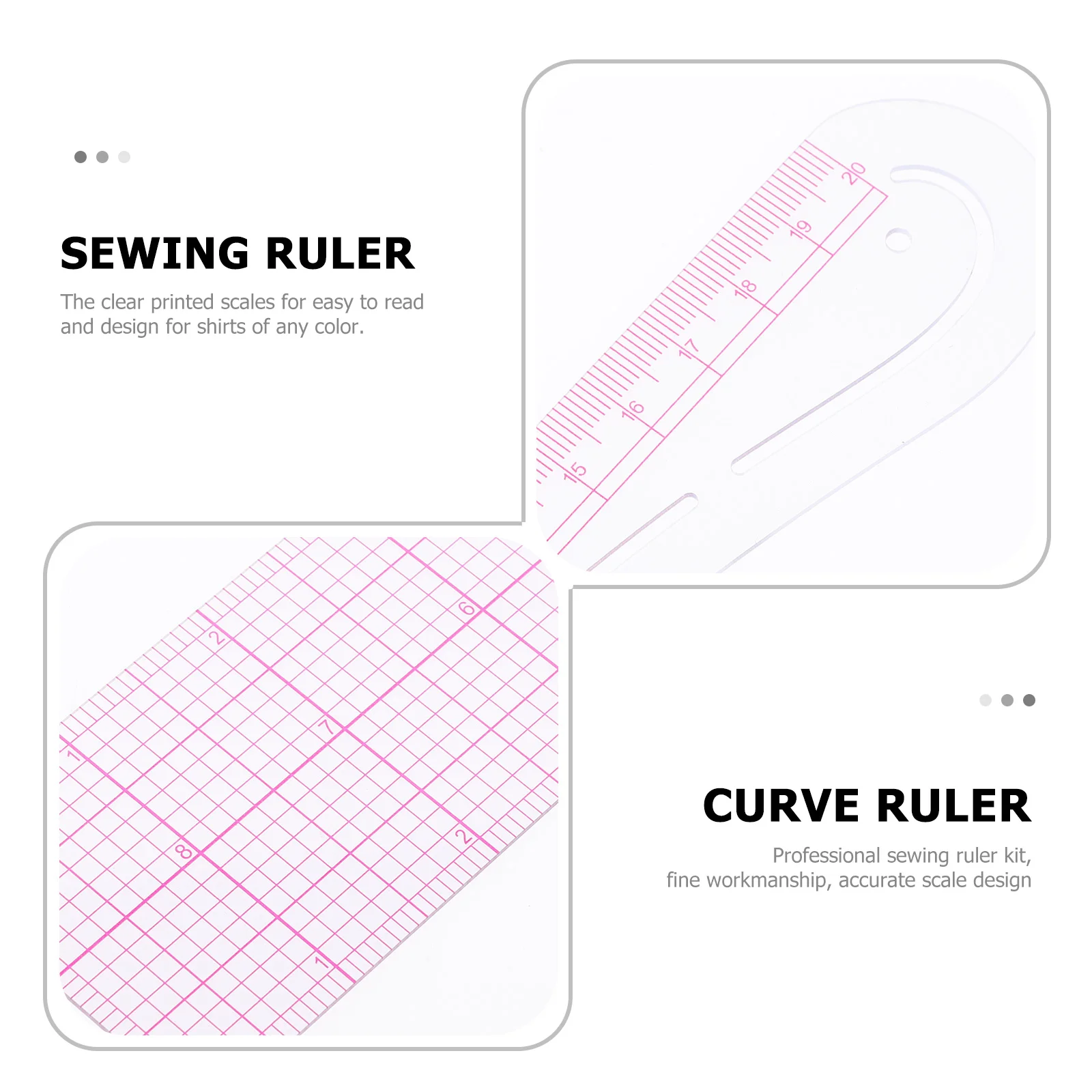 4 Pcs Drawing Ruler Sewing Cutting Grid Metric Plastic Rulers and Guides for Fabric Curve Pattern Making