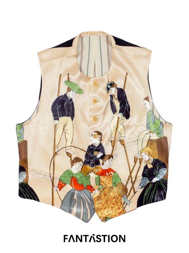 

FANTASTION Original Design Vintage character print suit vest Unisex waistcoat Palace retro style casual jackets skinny vests