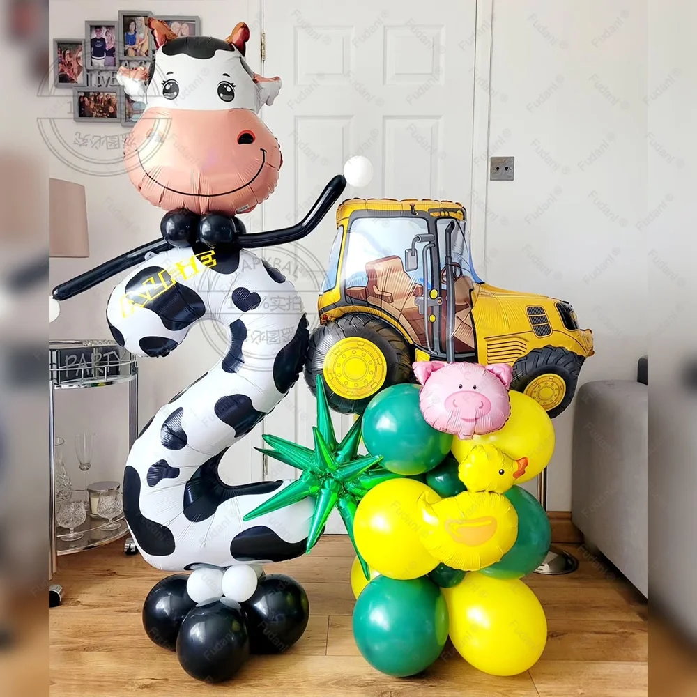 47-teiliges Ballon-Set mit Bauernhoftier-Motiv, Kuh, Ente, Schwein Folienballons für Geburtstag, Babyparty, Jubiläum, Dekoration Globos