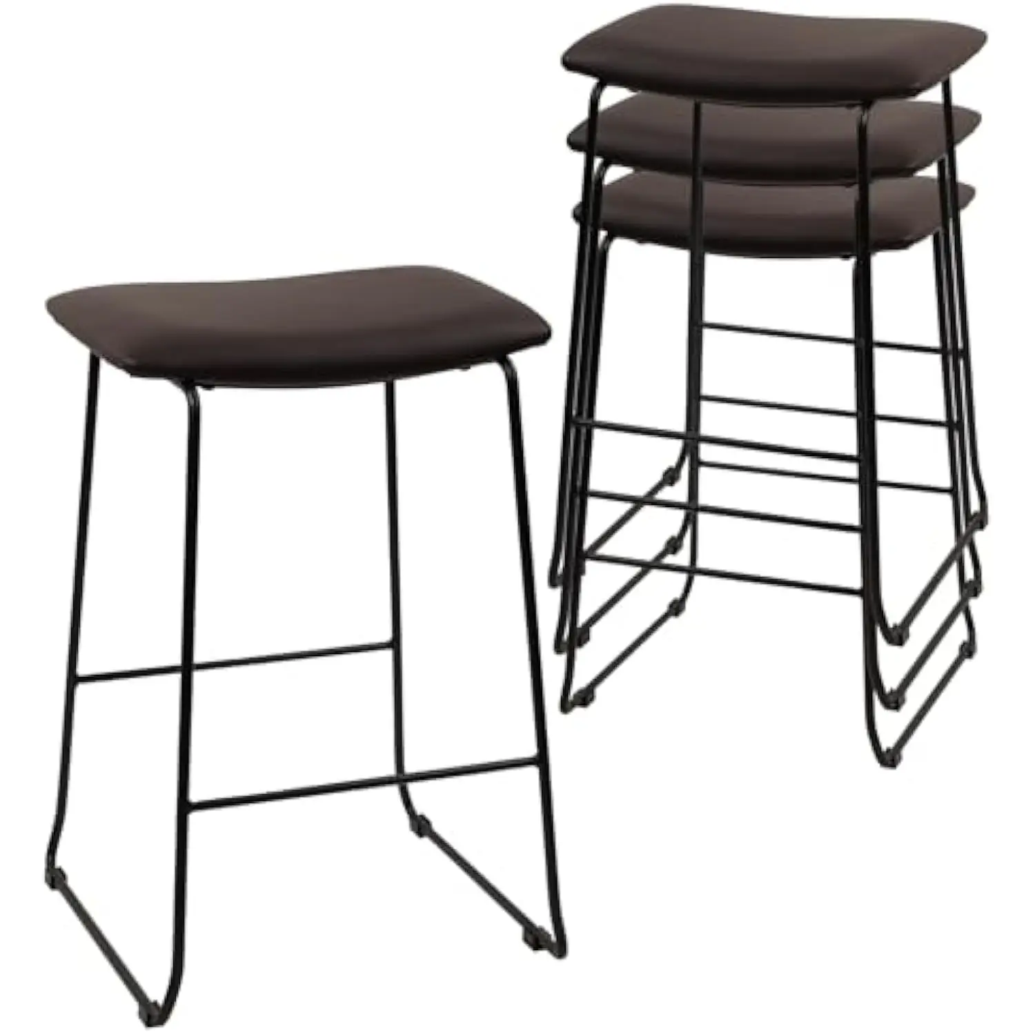

Bar Stools Set of 4 -Stacking 24 Inch Counter Height Saddle Stools, Stackable Backless Bar Stools with Metal Legs for Kitchen C