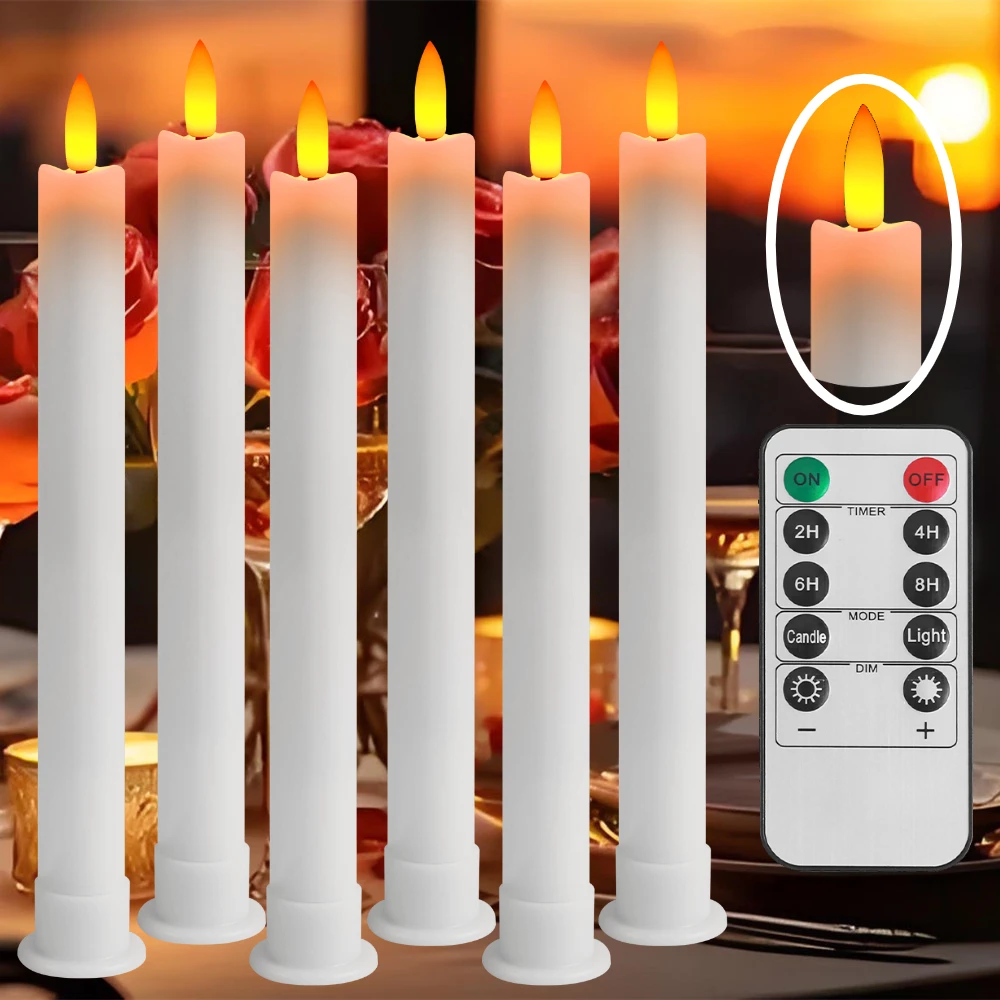 

Flickering Led Taper Candles with 10-Key Remote Flameless 3D Wick Electronic Window Candles for Christmas Wedding Valentine Day