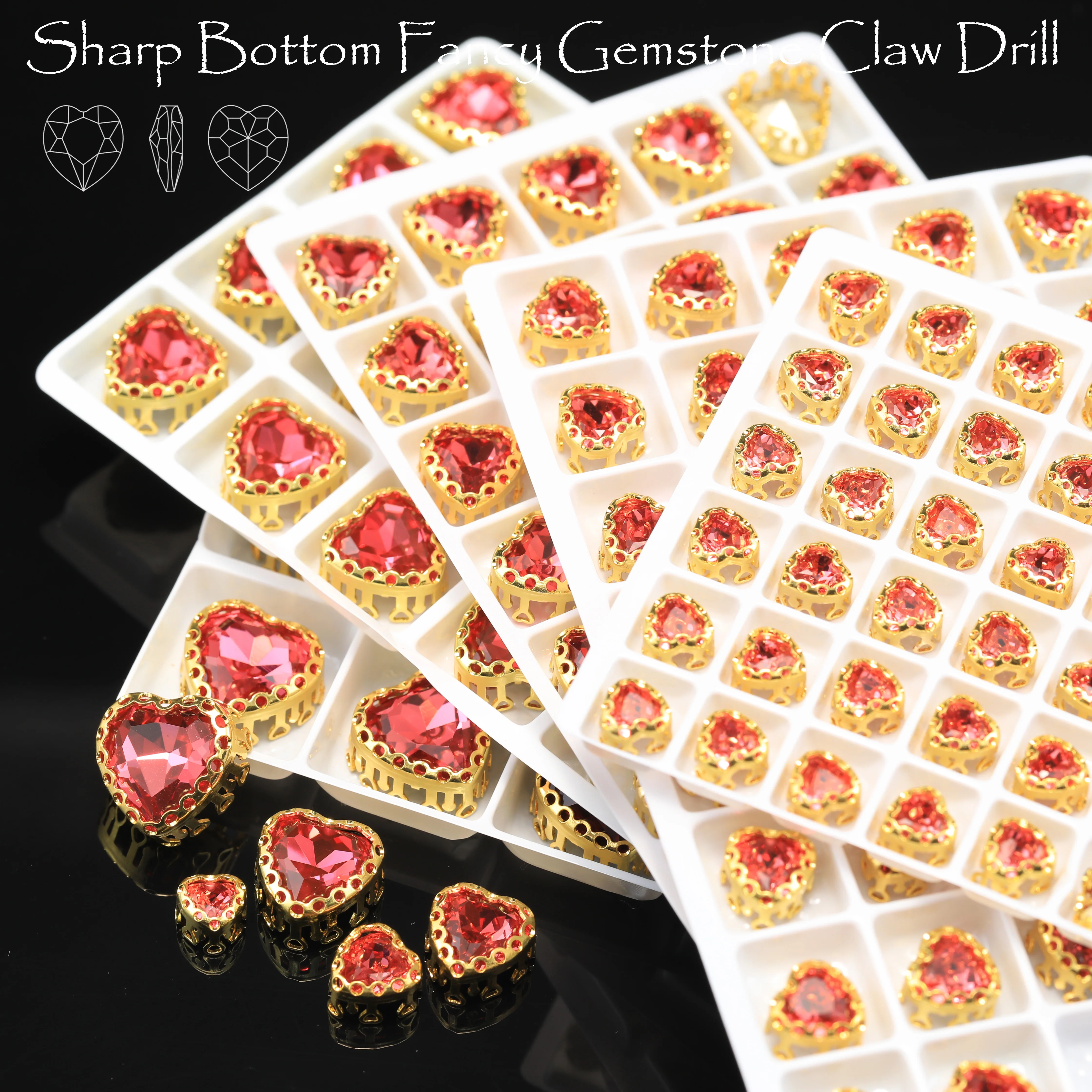 

Кристаллы-стразы в форме сердца с заостренным дном, разноцветные, в оправе с крапановой закрепкой, для рукоделия, украшений, дизайна ногтей и поделок своими руками