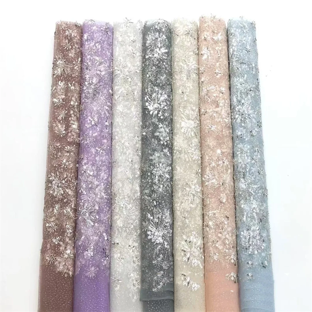 이브닝 가운 액세서리 메쉬 웨딩 드레스 원단 스팽글 민들레 레이스 자수 소재