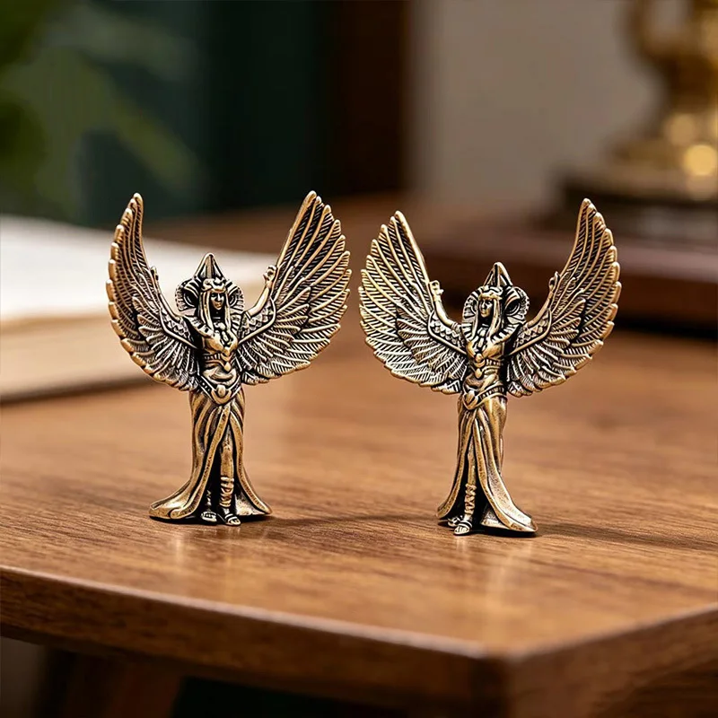 Egypt Queen Small Statue Brass Angels Figurines Miniatures Vintage Desktop Ornaments Home Decorations Crafts Accessories Gifts
