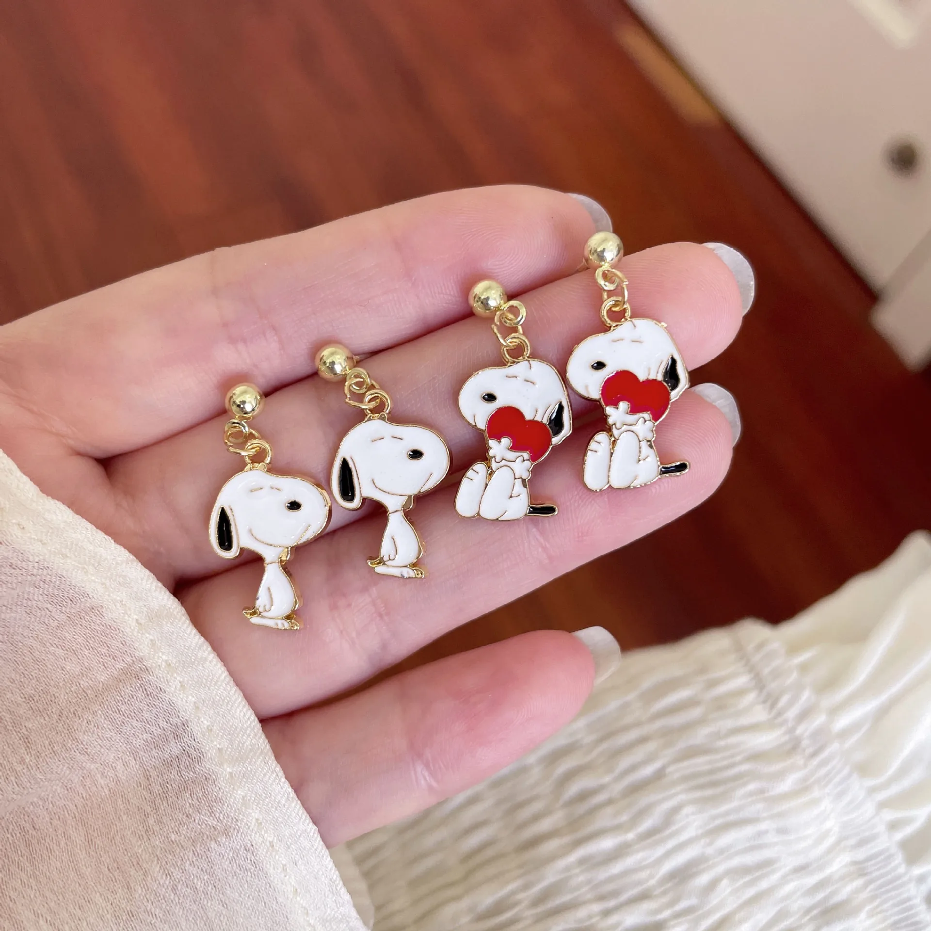 Snoopy Stud Earrings Cute Cartoon Manga Korean Edition Earrings Girl Sweet Cool S925 Silver Needle Earrings Jewelry Anime 4PCS