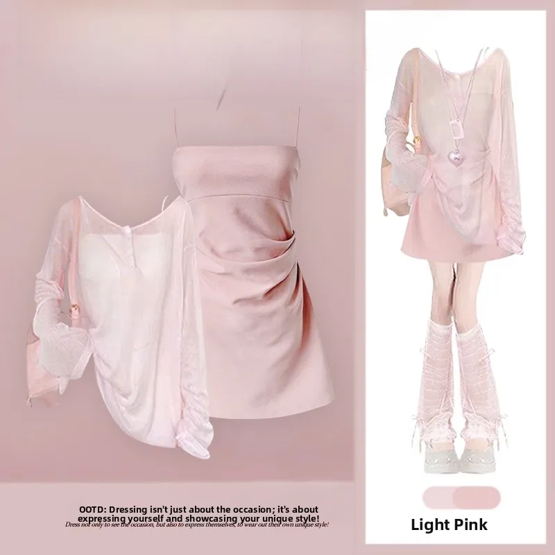 

Spring 2026 mat Sle Women's Sweet Thin Cover up Tank Top And Skirt Tee Piece Set Long Sve irt Faion Set