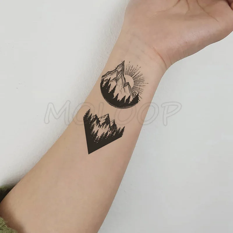 Tattoo Aufkleber rock mountain sonne planet schwarz kleine körper kunst Wasser Transfer Temporäre Gefälschte tatto flash tatoo für kind mädchen