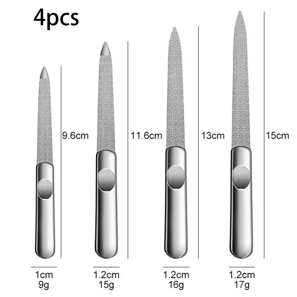 3/4 個爪やすりステンレス鋼プロフェッショナルデュアルヘッドサンドペーパー研磨光沢のある爪強化ツール指の爪ケア