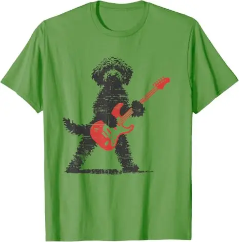 Lustiges Rock-Goldendoodle-Hund-T-Shirt mit Gitarre für Musikliebhaber, Y2K Punk Streetwear, Neuheit Geschenk Grafik-Bekleidung – Detail 4