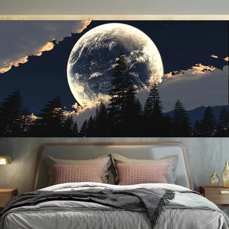 

Galactic Night Sky Tapestry Moon Starry Sky Landscape Hanging Cloth Bohemian psychedelic Background Cloth Bedroom Decoration