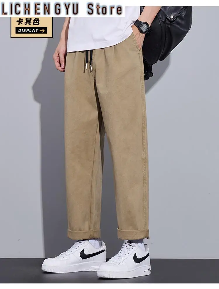 Men's Straight Pant Elastic Waist Chino Trouser Cargo Male Regular Fit Cotton Stretch Spring Casual Korean Golf Wear