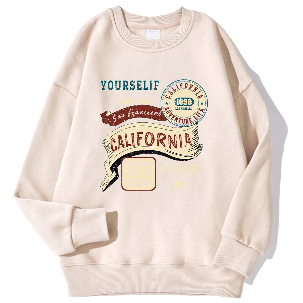 Casual Womens Hoodie California West Coast Yourself Letter Printed Sweatshirt Fleece Warm Crewneck Pullover Fashion Clothing