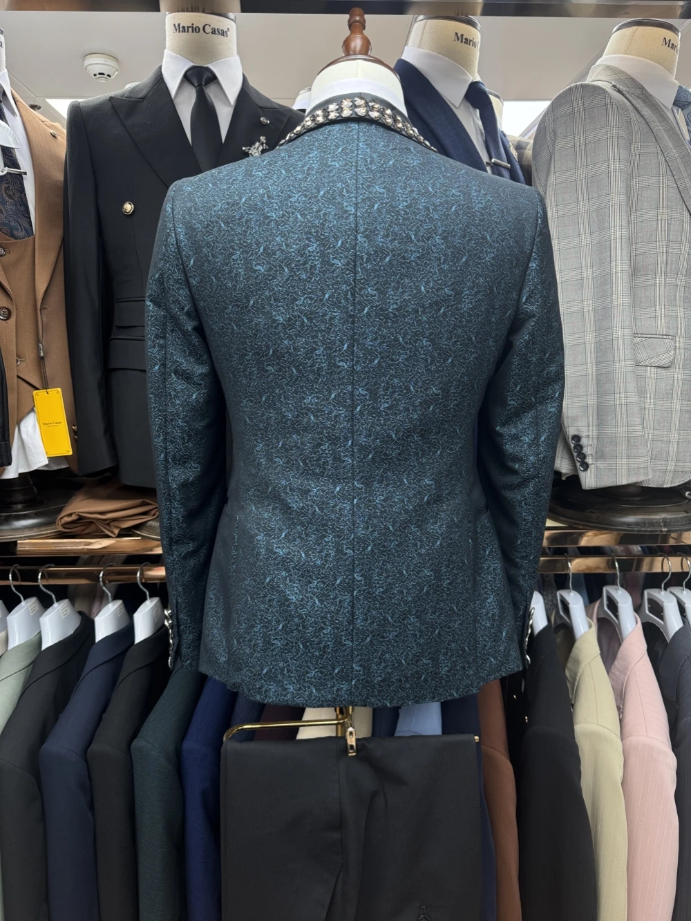 Patterned Dazzling Crystal 3 Pieces Suits Jacket Vest Pants For Men Dancing Wear Fashion Luxury Shawl Lapel Suits Banquet Sets