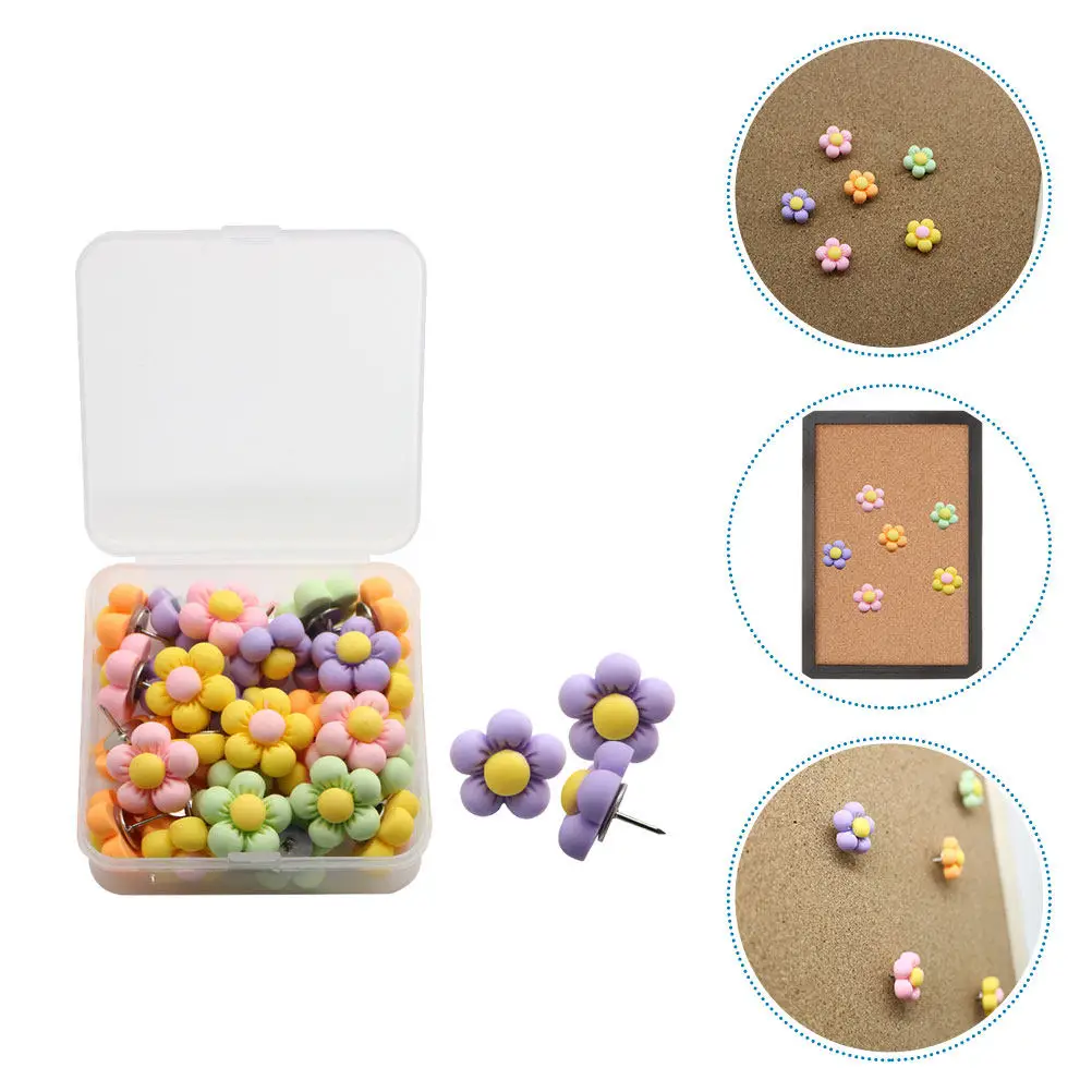 

30Pcs Flower Shaped Map Pins Macaron Pushpins for Cork Board Desk Accessories Women Office Home Decor Multi-Function Thumbtacks