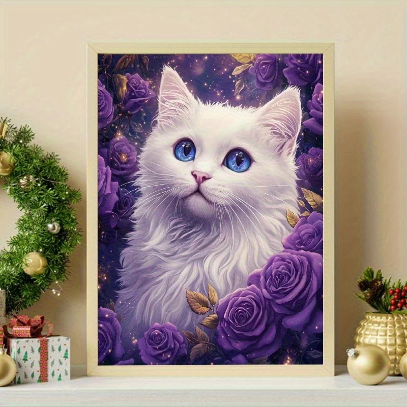 

500/1000/1200/2000PCS Puzzles for Adults Purple Rose White Cat,Jigsaw Puzzles Brain Challenge Game Gift Home Decor