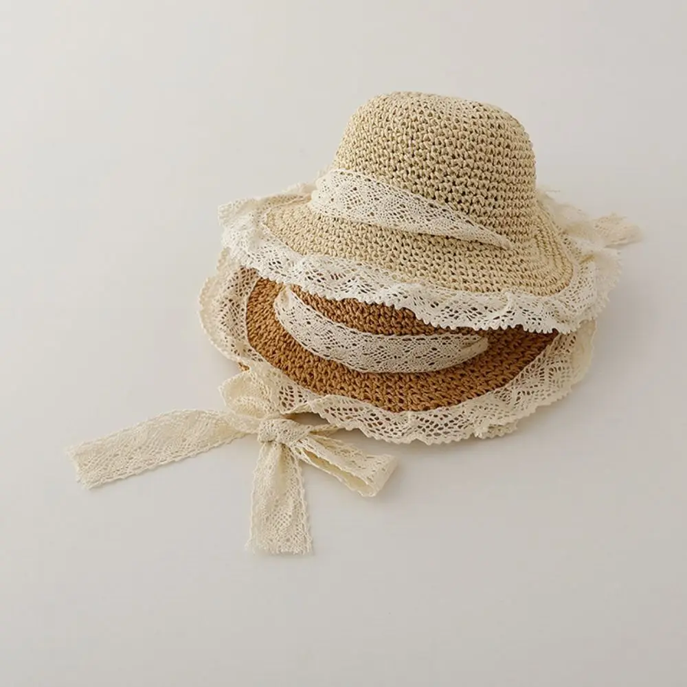 Chapéu de sol de palha infantil com cadarço, estilo coreano, chapéu de sombreamento, guarda-sol de desenho animado, dobrável, anti-uv, chapéu de sol infantil, viseira, bebê