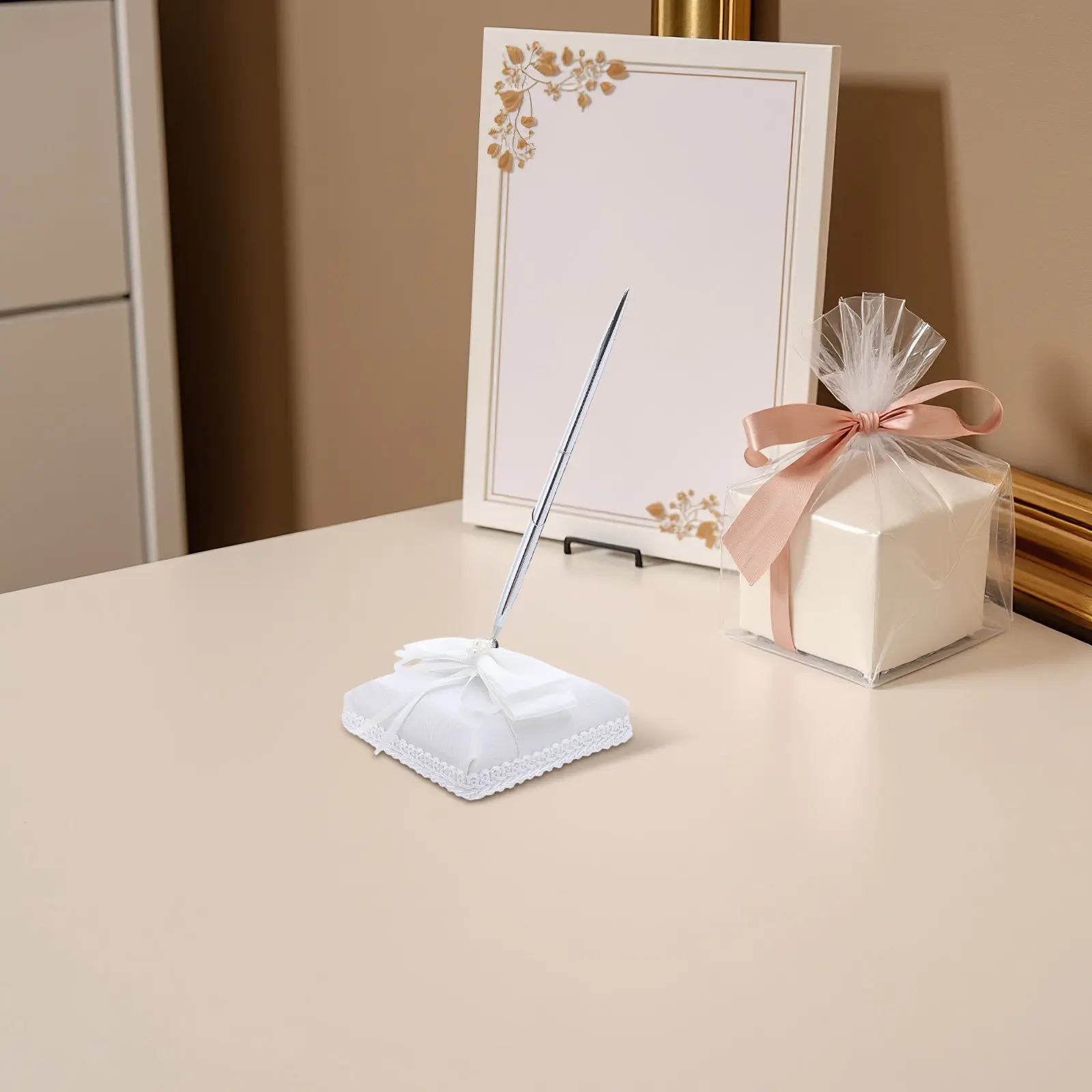 

Элегантная ручка для гостевой книги на свадьбу с металлическим наконечником и прочным тканевым основанием с бантом для церемоний, регистрации на приеме, выпускных вечеров