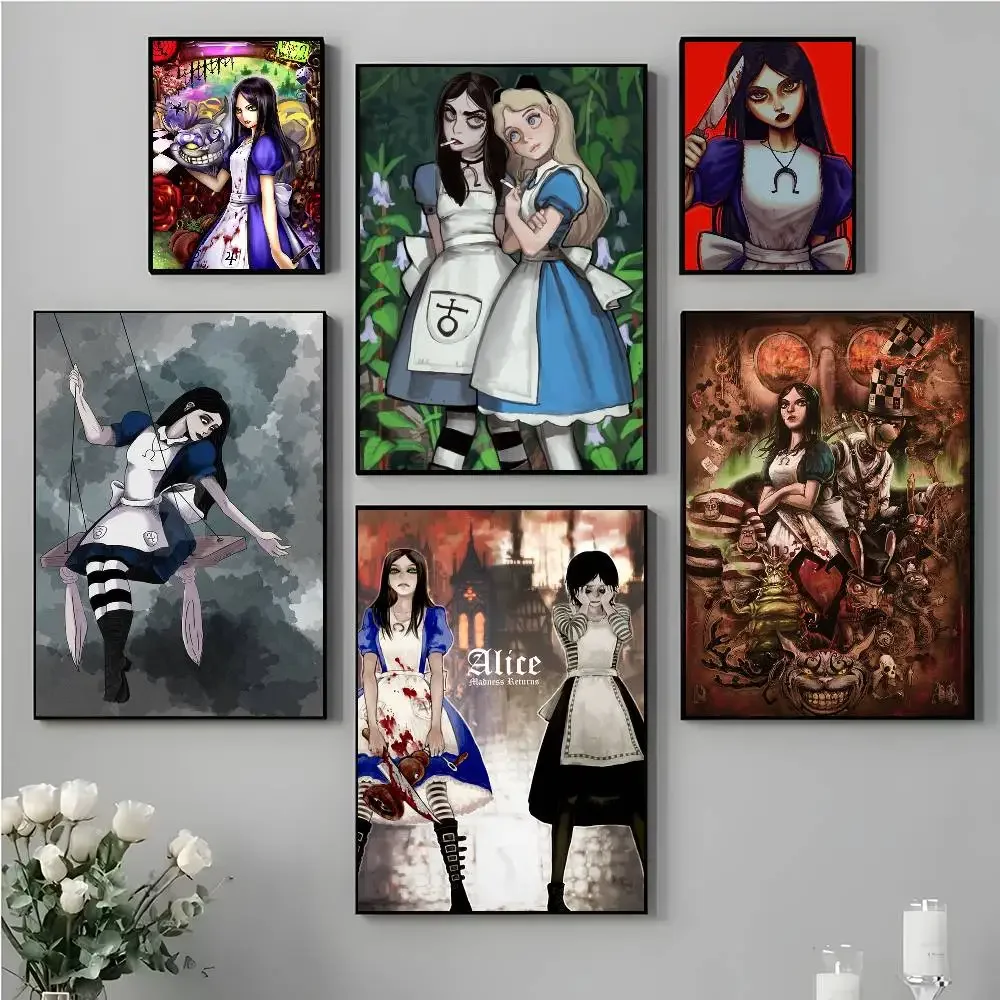 A-Alice M-Madness Returns Retro-Druck-Poster, selbstklebende Kunst, wasserfester Papieraufkleber, Kaffeehaus, Bar, Zimmer, Wanddekoration