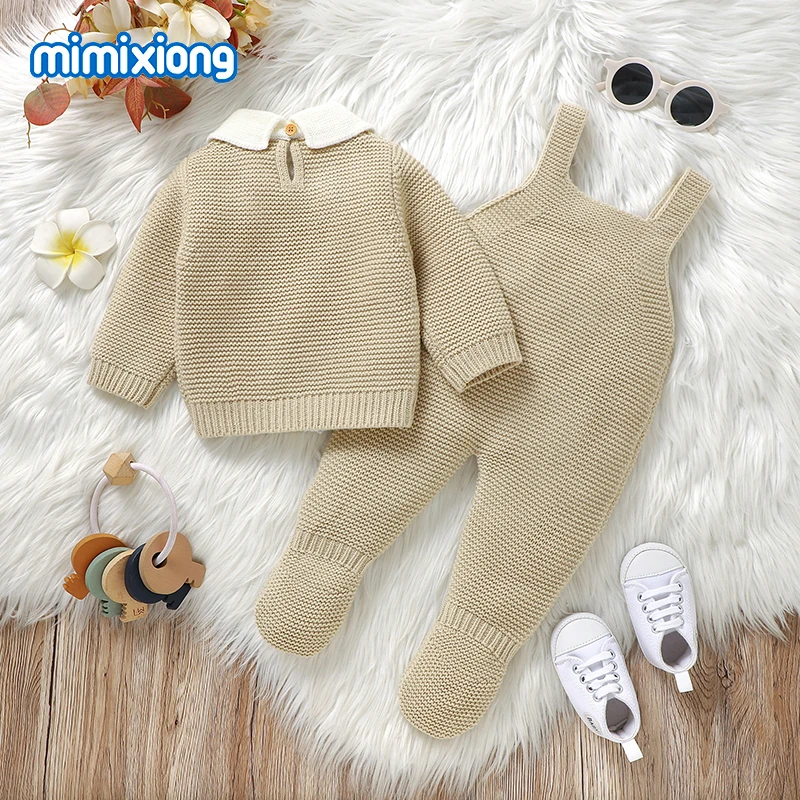Baby Clothes Winter Beige Long Sleeve Knitting Sweaters Pullovers+Rompers Newborn Boys Outfits Sets 2pcs Infant Girls Tracksuits
