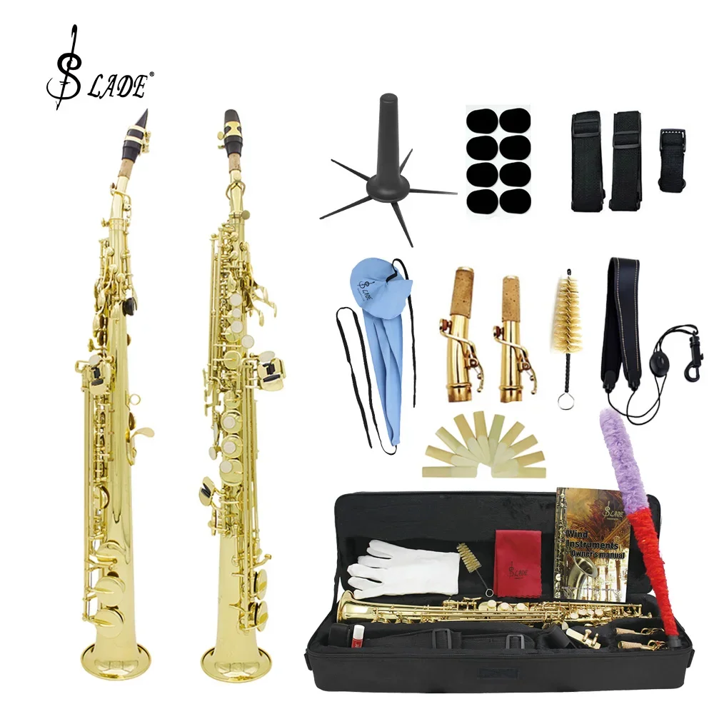 SLADE Straight Soprano Saxophone Professional B Flat Brass Saxophone High Quality Sax Woodwind Instrument with Case Reeds Parts