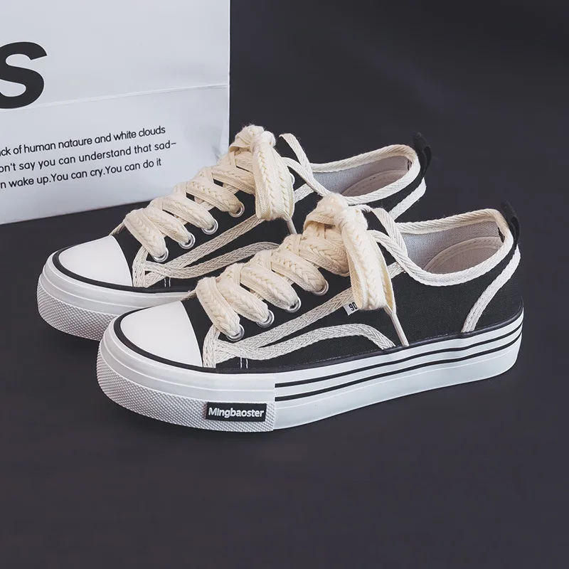 

Pine cake wheat ear canvas women's shoes 2023 spring new thick soled biscuit shoes niche ins versatile casual board shoes