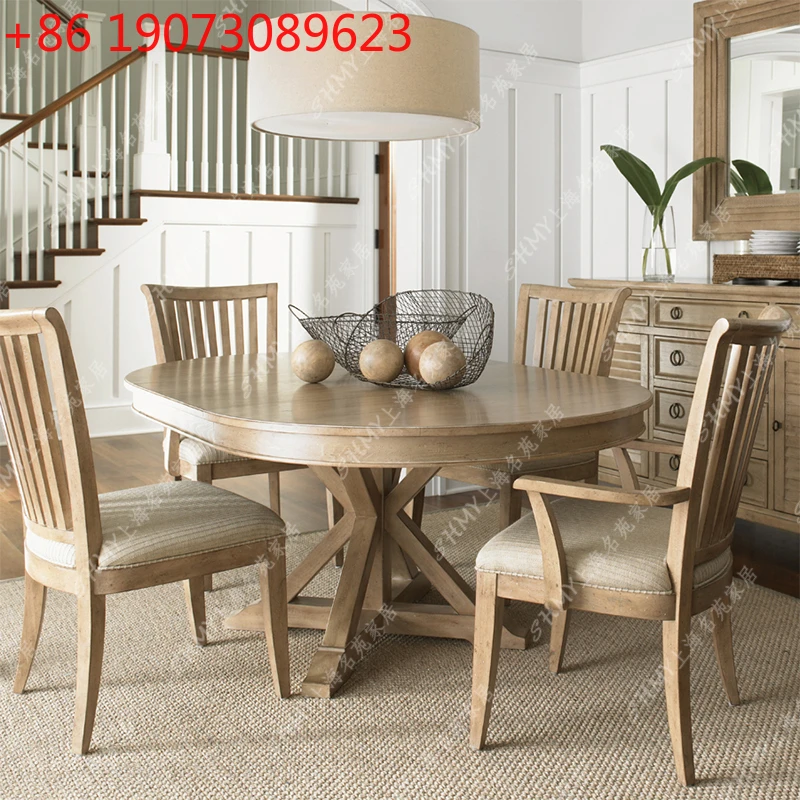 

Американский сельский круглый обеденный стол из цельного дерева, простая маленькая квартира, телескопическое вращение