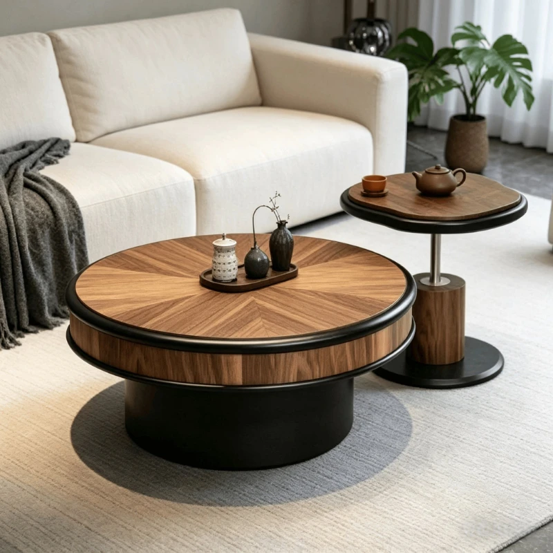

Creative style living room coffee coffee table round designer high-end villa living room home retro coffee table wooden table