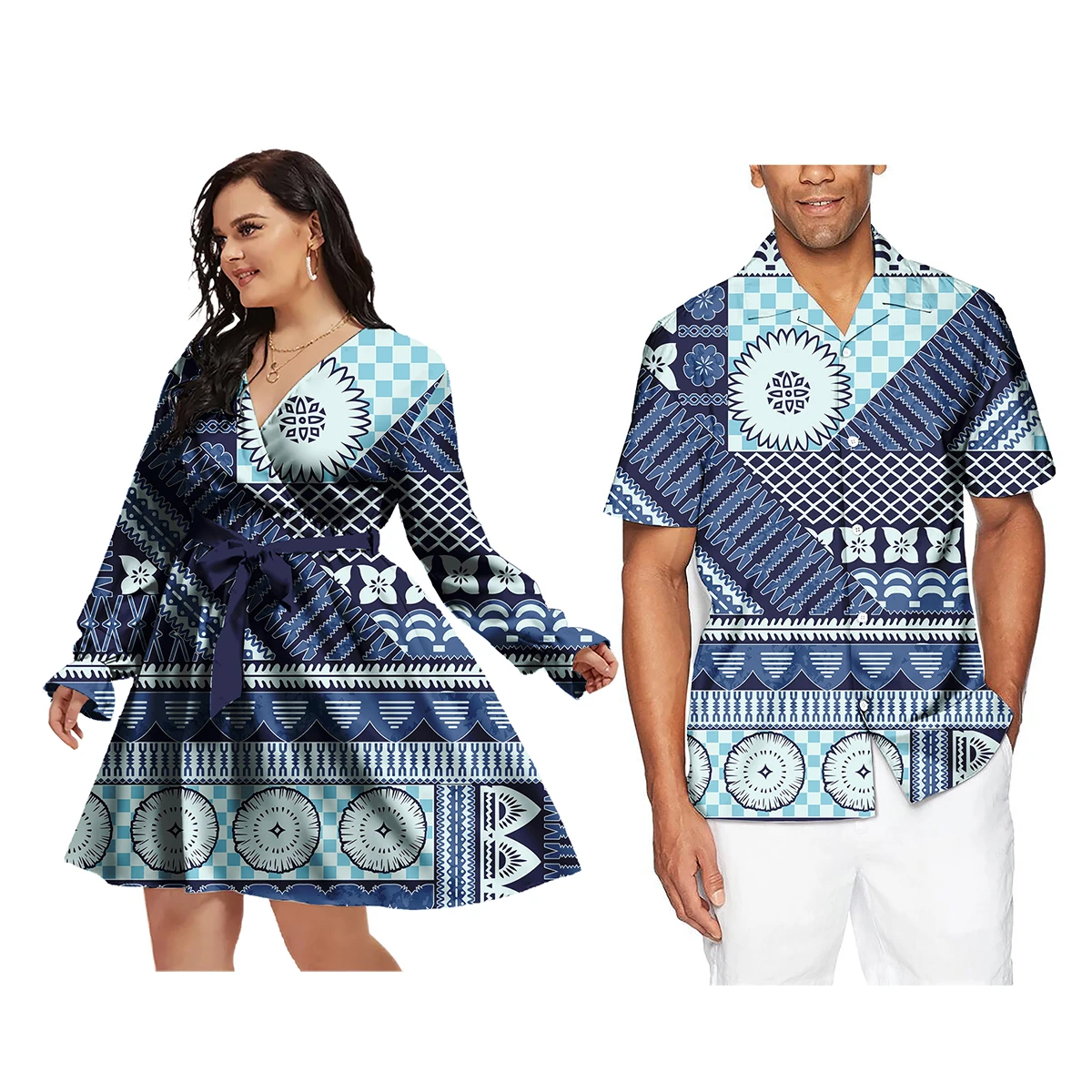 Dresses Women Custom Polynesian Tongan Fijian Tribal Pacific Island Dress Designs Couples Matching Outfits 2024