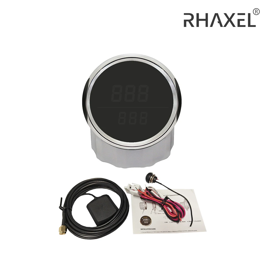 RHAXEL 52mm Digital Universal GPS Speedo Gauge 0-999km/h mph konts with Compass 12V 24V for Yachts Vessels Tractor