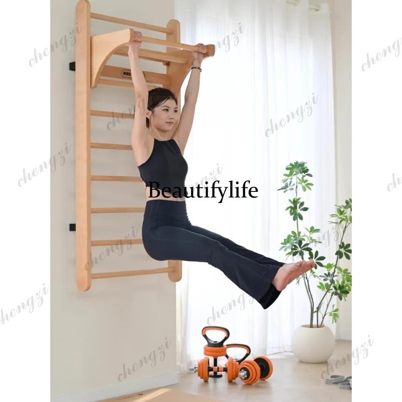 All-Solid Wood Rib Wooden Frame for Home Multifunctional Training Wall-Mounted Horizontal Bar Parallel Bar Pull-Up Fitness Rack