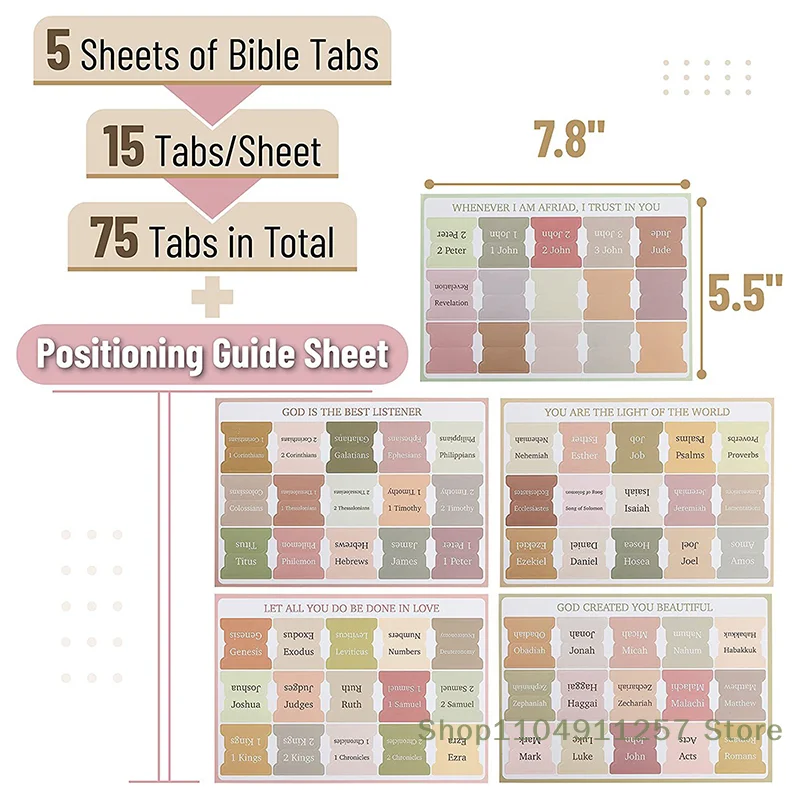

Vivid Laminated Bible Tabs, 75 Tabs For Men/Women, Perfect For Bible Study, Bible Index Tabs
