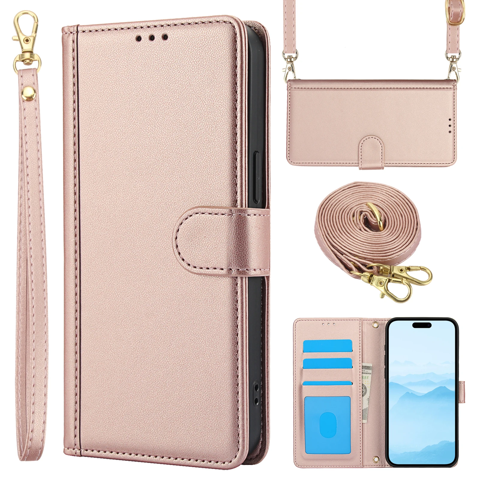 Crossbody Cards Solt Wallet Leather Case For Samsung Galaxy S24 Ultra S23 Plus S22 S21 A55 A25 A15 A35 A05 Lanyard Bag Cover