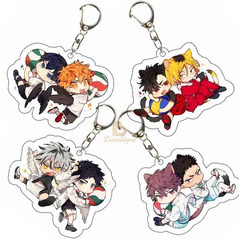 Haikyuu Kawaii Cosplay Keychain Tobio Kageyama Tadashi Yamaguchi Keyring Cartoon Acrylic Key Chain Ring Anime Jewelry