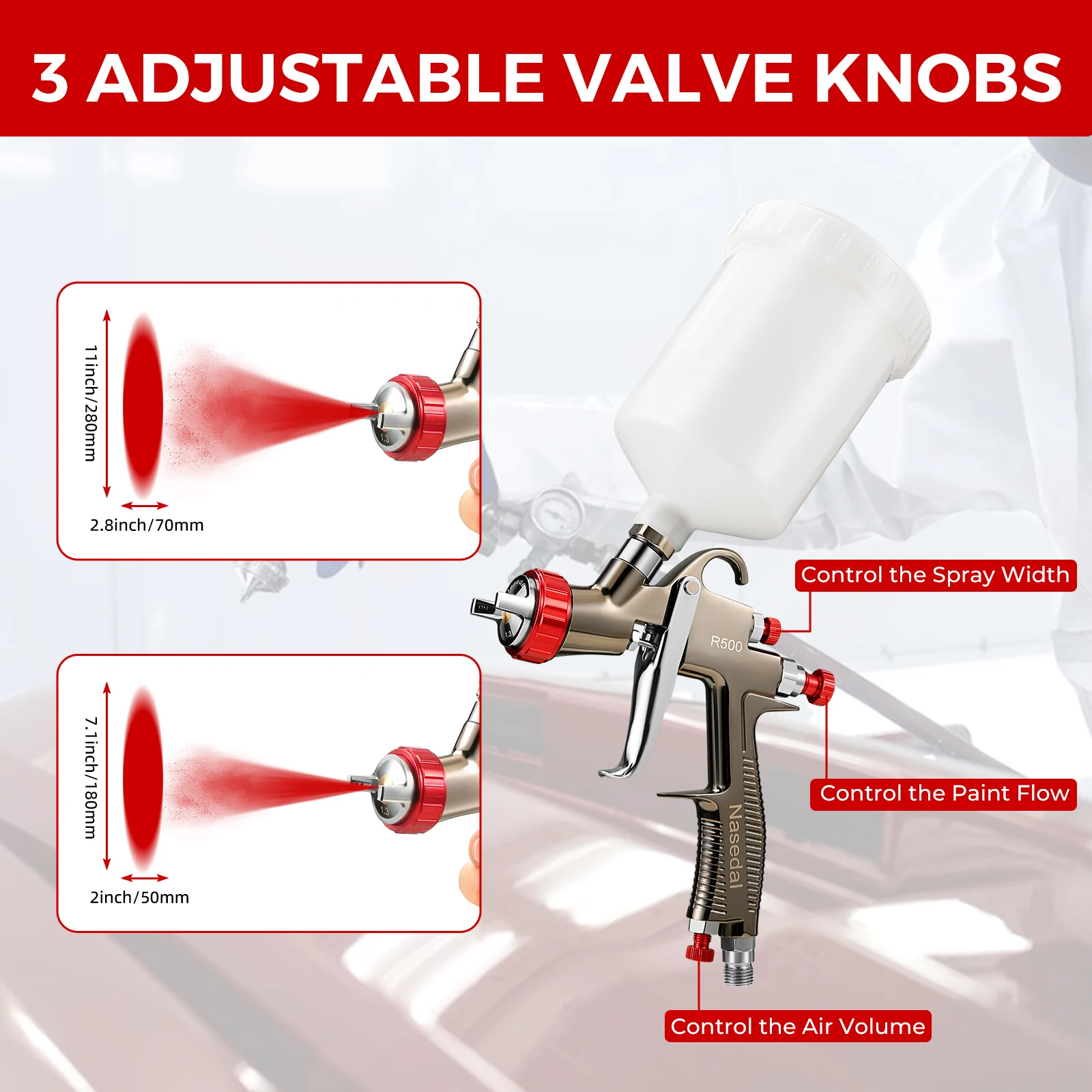 R500 LVLP Spray Gun Airbrush Car Painting gun. 1.3mm High quality 600cc Spray Gun