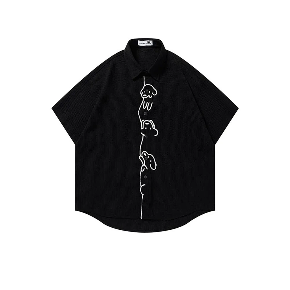 

2026 Summer New Men's Puppy Graphic Short-Sleeve Shirt American Fashion Trendy Street Loose Casual Breathable Niche Men's Top