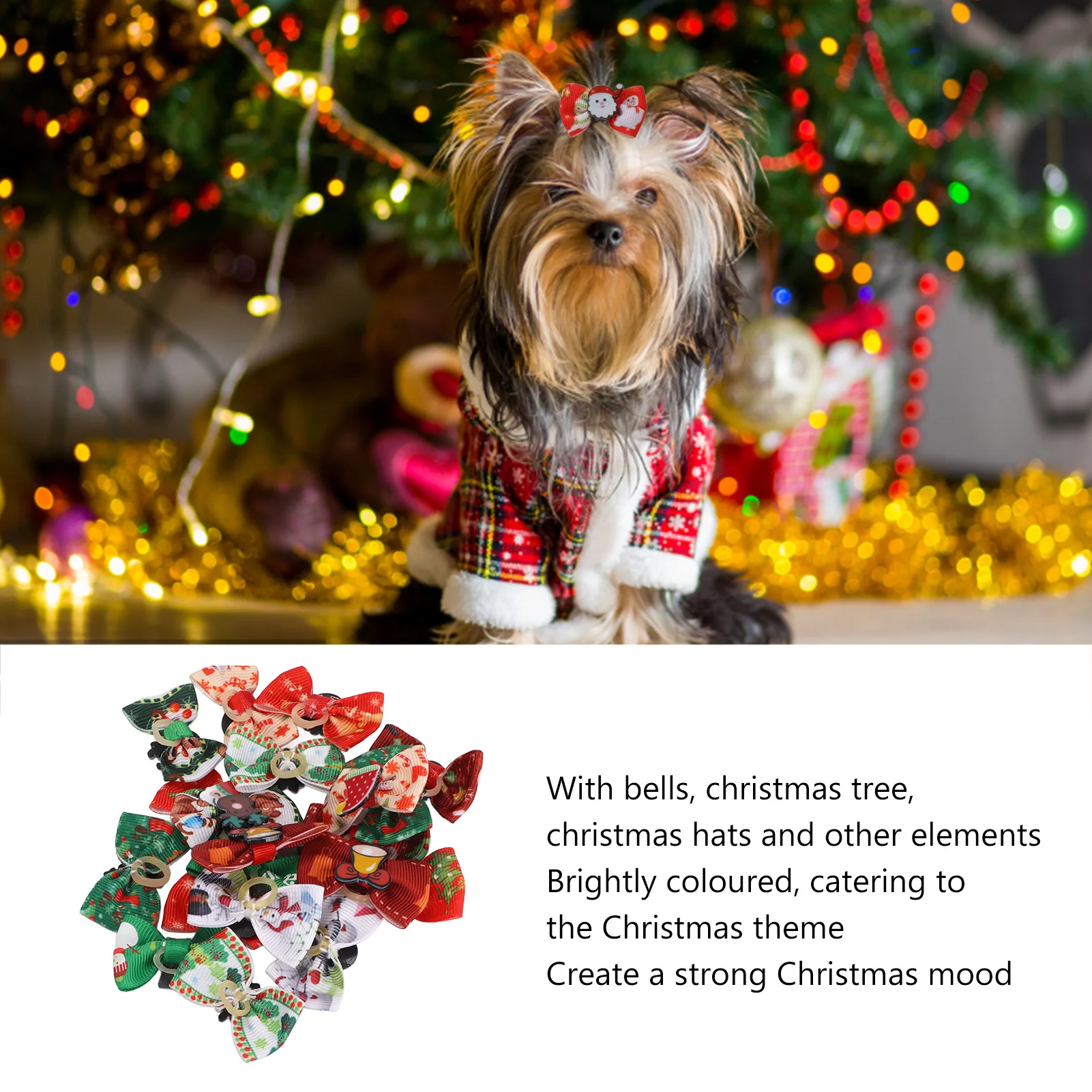 20 Pcs Dog Bows Pet Dog Grooming Accessories Products Handmade Christmas Small Dog Hair Bows Rubber Band Cat Hair Clips