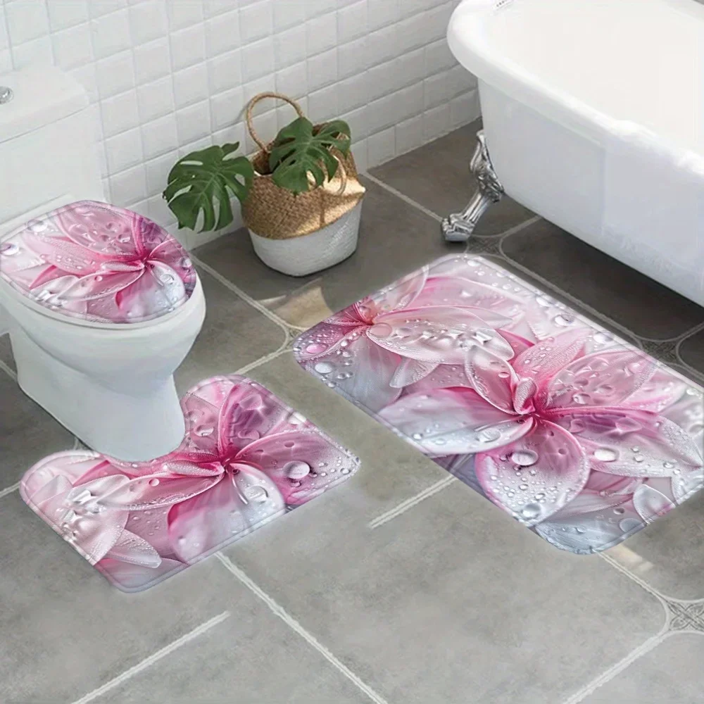 

Floral Magnolia Pattern Design Bathroom 3Pcs/set Mats Home Flannel Decorations Accessories Floor Rug Toilet Cover 40*60/50*80 CM