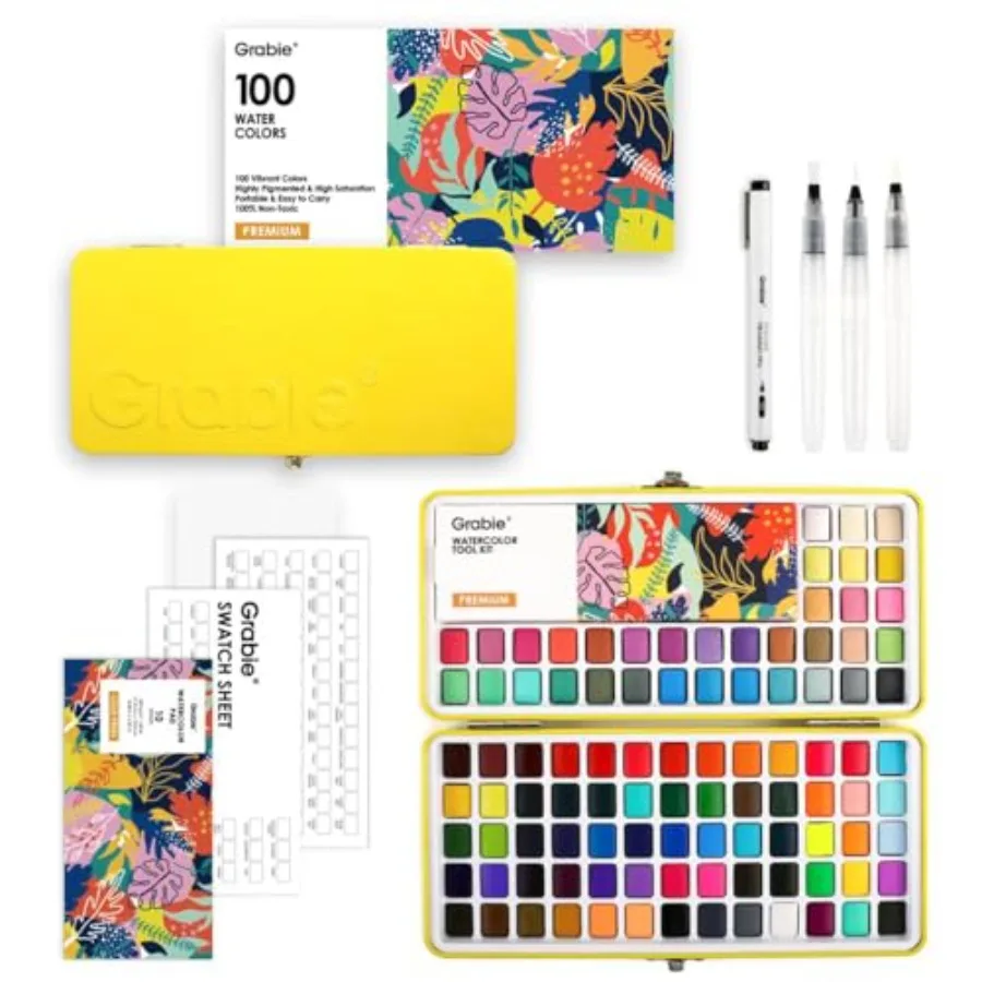 

Premium All-In-One Watercolor Paint Set - Essential, 35 Metallic, 10 Pastels, 5 Neon Hues - Portable Case, Brush Pens, Paper Pa