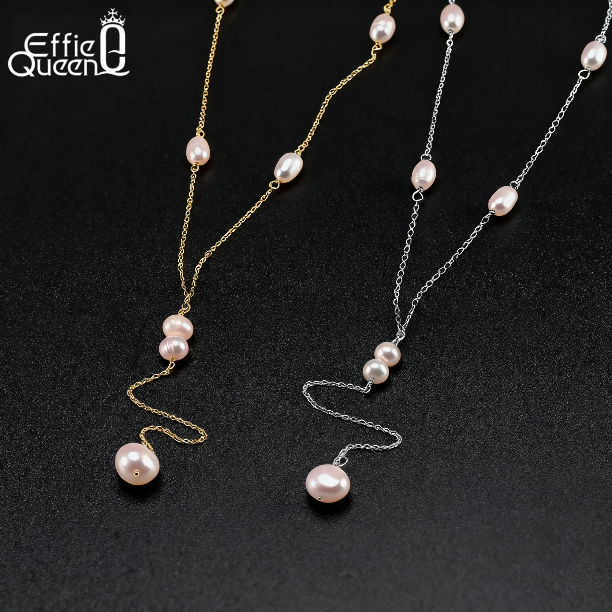 EFFIE QUEEN Elegant 925 Sterling Silver Freshwater Pearl Necklace for Women Double Layered Pearls Choker Necklace Jewelry BQN17