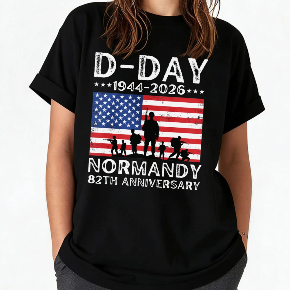 D-Day Shirt 82th Anniversary Normandy 1944-2026 T-Shirt D Day 06 Jun 1944 WW2 Normandy Landings High Quality Cotton Casual Tees view 2