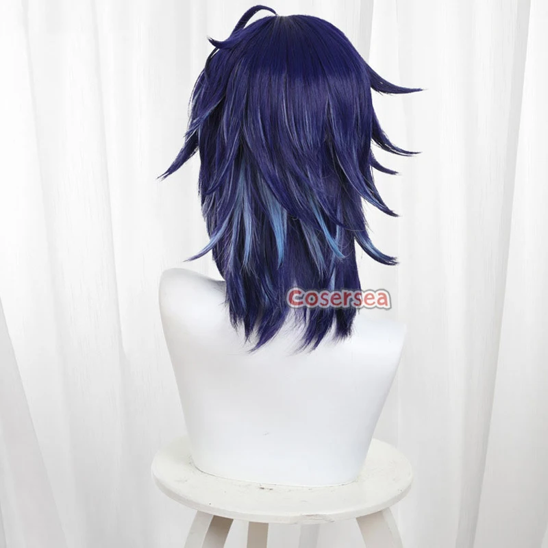 Cosersea ororon natlan cosplay perucas genshin impacto ororon natlan 40cm longo misturado azul masculino cos peruca de cabelo sintético resistente ao calor